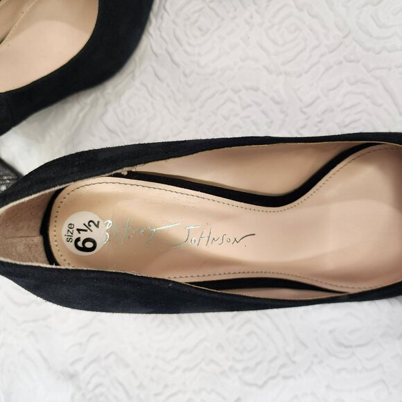 Betsy Johnson Women's Black Suede silver rhinestone chunky heel pump size 6.5 - Picture 7 of 8